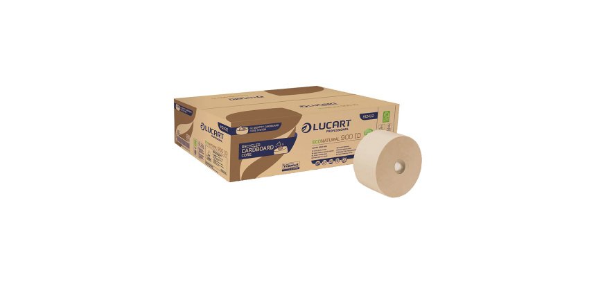 Papel higiénico Jumbo EcoNatural Lucart 900ID doble capa 202 m- caja de 12 rollos
