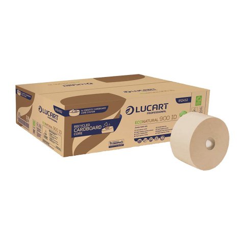 Papel higiénico Jumbo EcoNatural Lucart 900ID doble capa 202 m- caja de 12 rollos