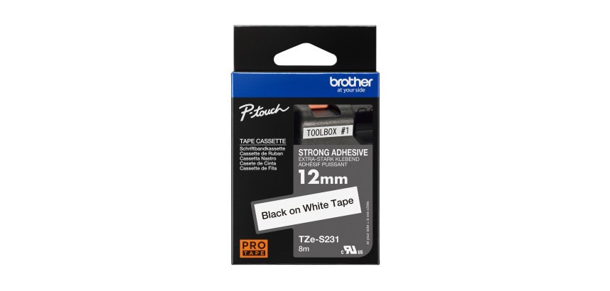 Ruban laminé Brother 12 mm TZE S231 blanc écriture noire