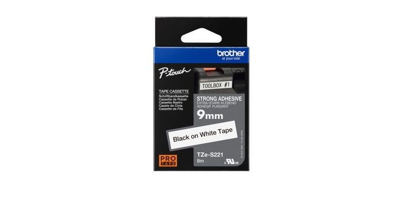 Ruban laminé Brother 9 mm TZE S221 blanc écriture noire