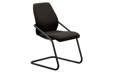Chaise visiteur Sedus reconditionnée - assise et dossier tissu - piètement luge - marron