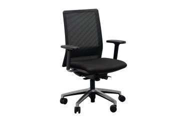 Chaise de bureau reconditionnée - assise tissu et dossier maille - piètement chromé - noir