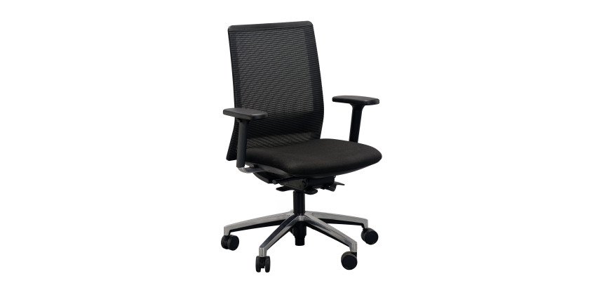 Chaise de bureau reconditionnée - assise tissu et dossier maille - piètement chromé - noir