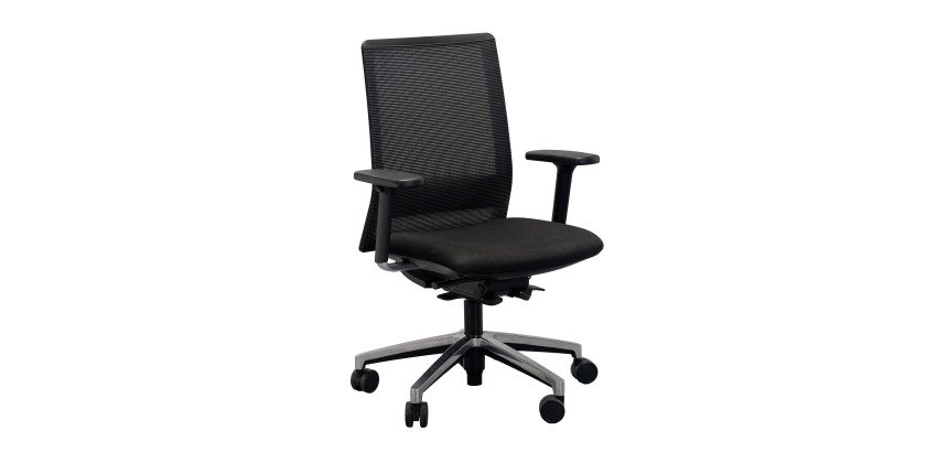 Chaise de bureau reconditionnée - assise tissu et dossier maille - piètement chromé - noire