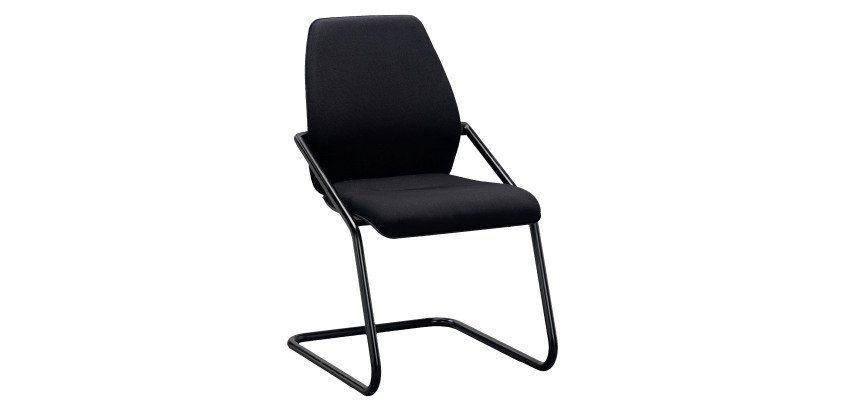 Chaise visiteur Sedus reconditionnée - assise et dossier tissu - piètement luge - noir