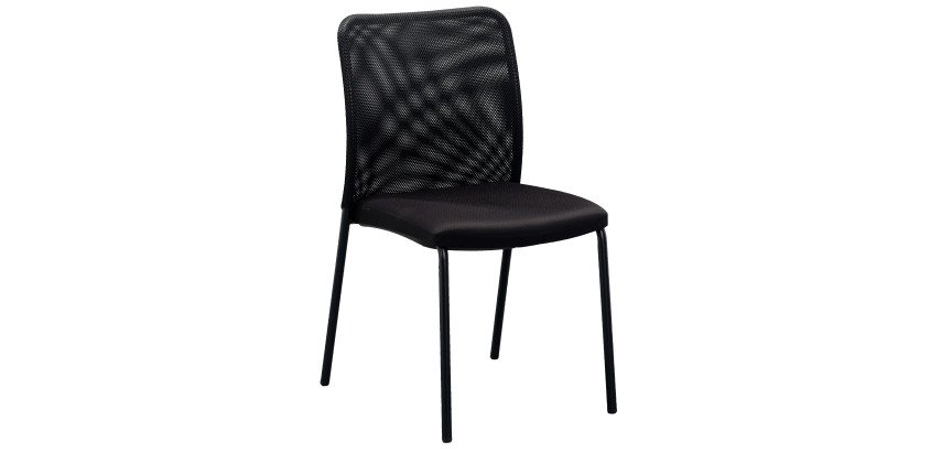 Chaise visiteur reconditionnée - assise tissu et dossier maille - noir