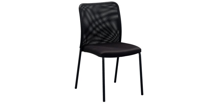 Chaise visiteur reconditionnée - assise tissu et dossier maille - noire
