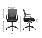 Chaise de bureau Reece tissu et maille Noir - dossier bas - accoudoirs - mécanisme Basculant centré - pieds noir