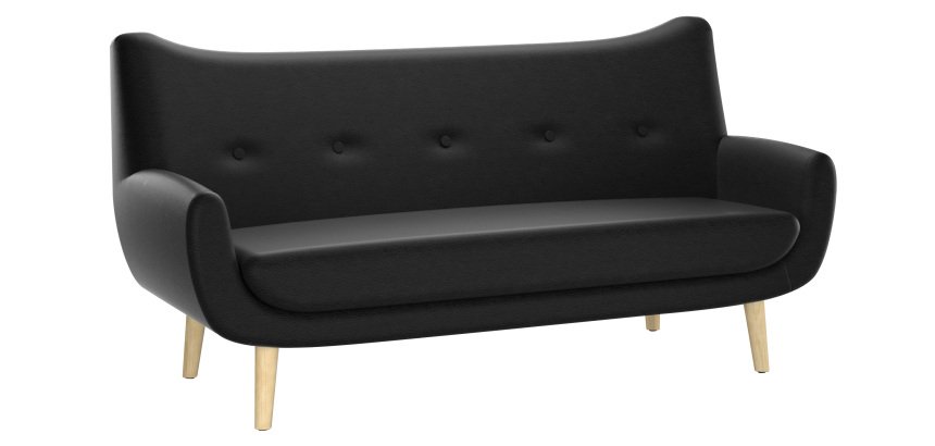 Canapé Luze 3 places - pieds métal revêtement simili cuir anthracite