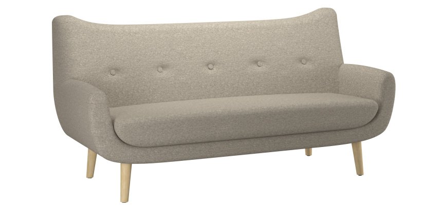 Canapé 3 places Luze, pieds bois, tissu