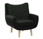 Fauteuil Luze, 1 place, pieds bois, revêtement simili cuir anthracite
