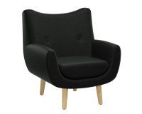 Fauteuil Luze, 1 place, pieds bois, revêtement simili cuir anthracite