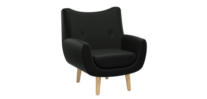 Fauteuil Luze, 1 place, pieds bois, revêtement simili cuir anthracite