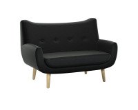 Canapé Luze, 2 places, pieds bois, simili cuir anthracite