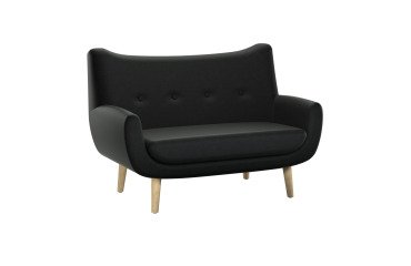 Canapé Luze, 2 places, pieds bois, simili cuir anthracite