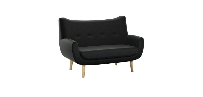 Canapé Luze 2 places - pieds métal revêtement simili cuir anthracite