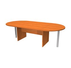 Oval meeting table with panel legs and metal support legs
