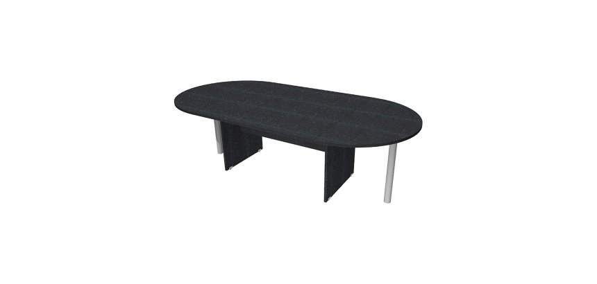Oval meeting table with panel legs and metal support legs