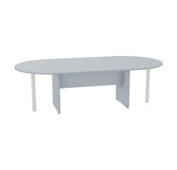 Oval meeting table with panel legs and metal support legs