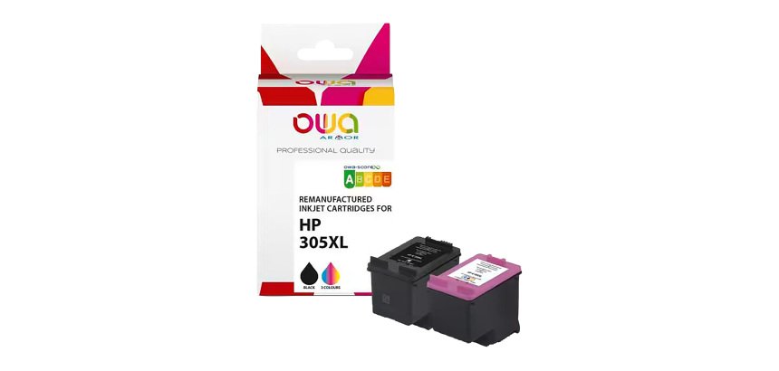Pack 2 cartuchos de tinta Owa compatibles con HP 305XL (negro + tricolor)