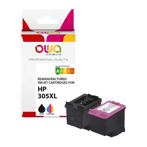Pack 2 cartuchos de tinta Owa compatibles con HP 305XL (negro + tricolor)