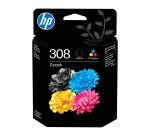 HP 308 Pack de 2 cartouches d’encre authentiques Noir cyan magenta jaune, pour imprimante jet d'encre