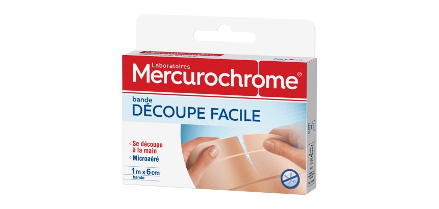Pansements Découpe facile Mercurochrome - Bande à découper de 1 m x 6 cm