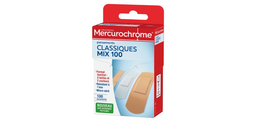 Pansements classiques multi-usages Mercurochrome - Boîte de 100
