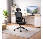 Chaise de bureau ergonomique Algo - tissu et maille - mécanisme synchrone + réglage profondeur d'assise - accoudoirs 3D - appui-tête - pieds noir