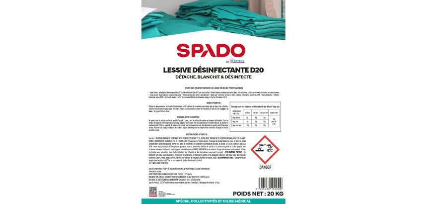 Desinfizierendes Pulverwaschmittel D20 Spado von Wyritol - 200 Waschgänge - 20 kg Sack