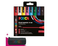 Marqueur Posca PC5M couleurs assorties pointe ogive 1,8 à 2,5 mm - Étui de 8 = 1 trousse offerte