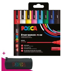 Marqueur Posca PC5M couleurs assorties pointe ogive 1,8 à 2,5 mm - Étui de 8 = 1 trousse offerte