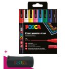 Marqueur Posca PC3M pointe ogive 0,9 à 1,3 mm couleurs assorties - Étui de 8 = 1 trousse offerte