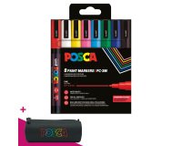 Marqueur Posca PC3M pointe ogive 0,9 à 1,3 mm couleurs assorties - Étui de 8 = 1 trousse offerte