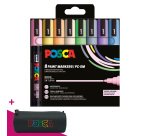 Marqueur Posca PC5M couleurs pastel assorties pointe conique 1,8 à 2,5 mm - Étui de 8 = 1 trousse offerte