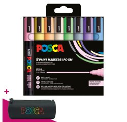 Marqueur Posca PC5M couleurs pastel assorties pointe conique 1,8 à 2,5 mm - Étui de 8 = 1 trousse offerte