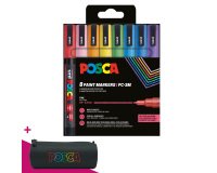 Marqueur Posca PC3ML pointe ogive 0,9 - 1,3 mm couleurs assorties pailletées - Étui de 8 = 1 trousse offerte