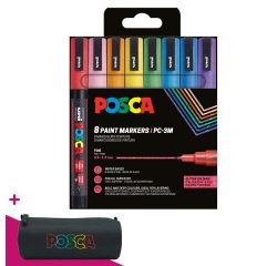 Marqueur Posca PC3ML pointe ogive 0,9 - 1,3 mm couleurs assorties pailletées - Étui de 8 = 1 trousse offerte