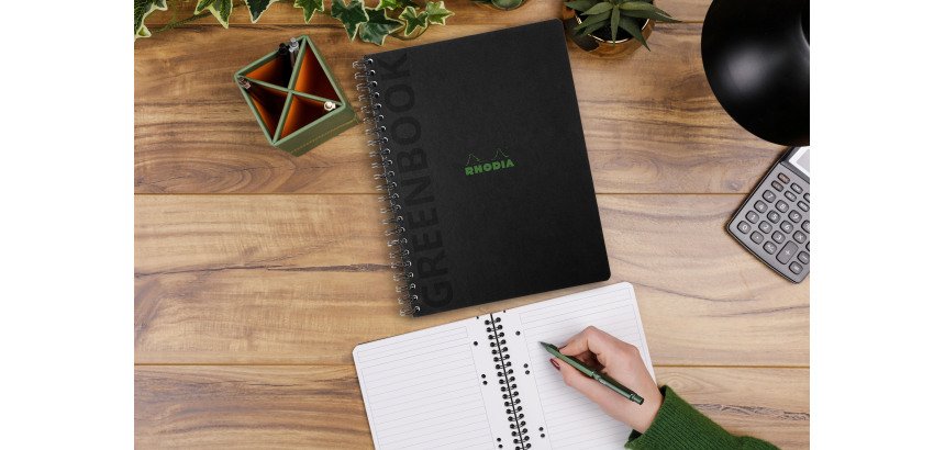 Cahier spirale Rhodia Greenbook A4+ 22,5 x 29,7 cm - petits carreaux - perforé 4 trous - 160 pages - couverture carte rigide