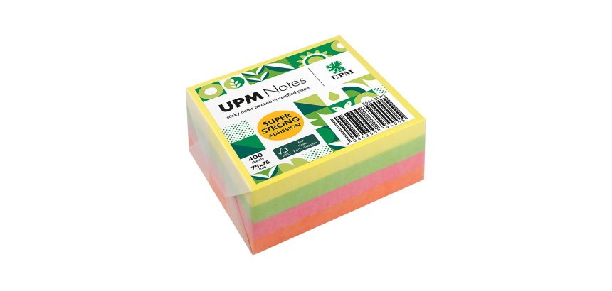 Bloc cube repositionnable UPM couleurs vives 75 x 75 mm - bloc de 400 feuilles