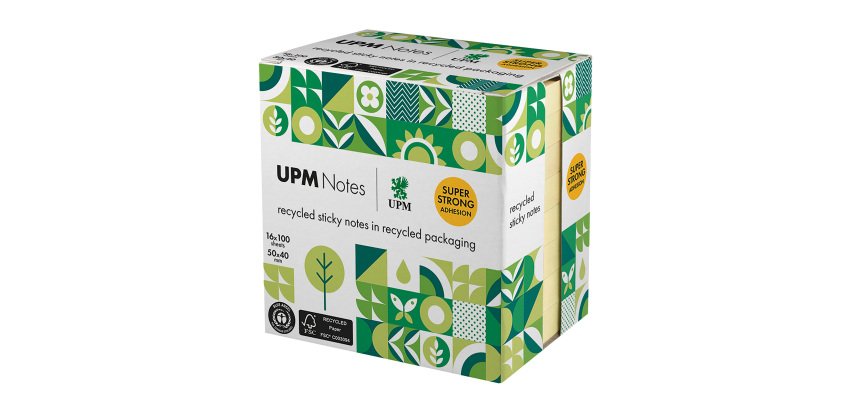 Recycled UPM Super Strong Yellow Repositionable Notes 50 x 40 mm - 100 Sheet Pad