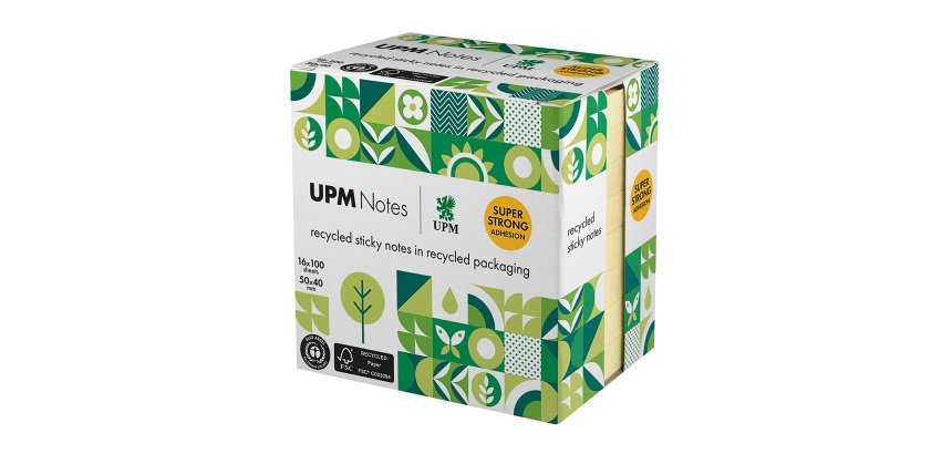 Notes repositionnables recyclées UPM jaune 50 x 40 mm - bloc de 100 feuilles