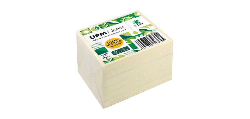 Notes repositionnables UPM Strong jaune 75 x 75 mm - bloc de 100 feuilles