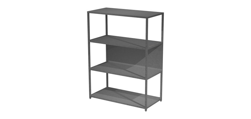 Doe modular bookcase, 90 x 44 cm, 4 shelves in two-material metal and melamine, with 2 end sides
