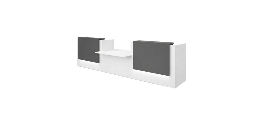 Banque d'accueil droite blanc/anthracite L 426 cm avec module bas au centre - Guest