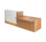 Banque d'accueil droite Jana noyer/blanc L 286 cm avec module bas à gauche