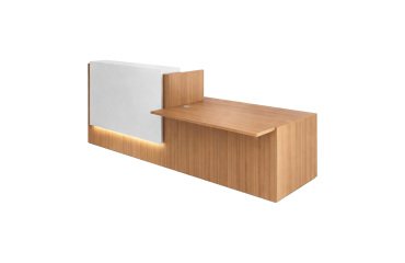 Banque d'accueil droite Jana noyer/blanc L 286 cm avec module bas à gauche