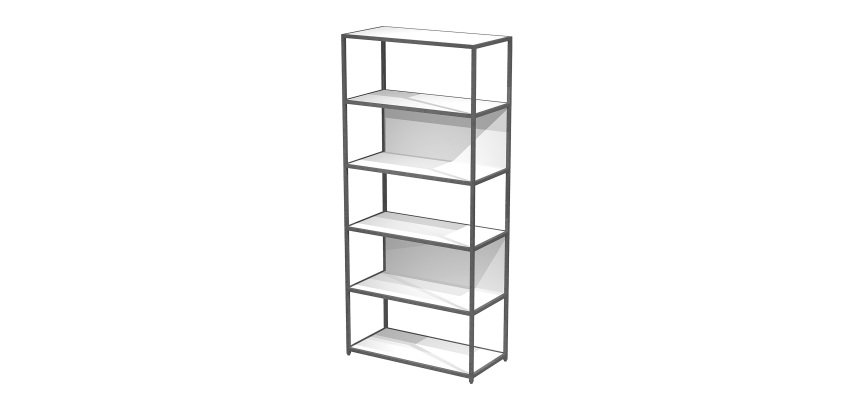 Doe modular bookcase, 90 x 44 cm, 4 shelves in two-material metal and melamine, with 2 end sides