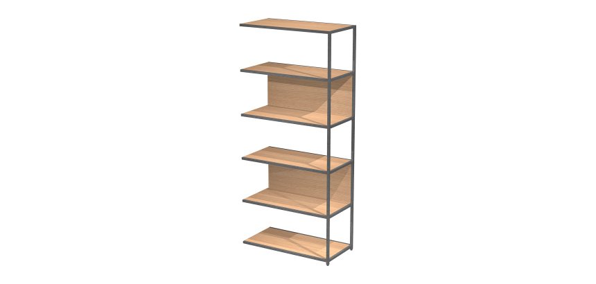 Additional module for modular bookcase Doe l 90 x d 44 cm bimaterial metal-melamine with 1 intermediate side