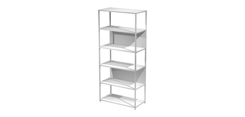 Doe modular bookcase, 90 x 44 cm, 4 shelves in two-material metal and melamine, with 2 end sides